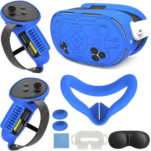 مجموعة غطاء حماية من السيليكون 7 في 1 لهاتف Meta Quest 3s_ Stripe Pink | مجموعة VR مطورة: تشتمل على مقابض تحكم بفتحة بطارية مطورة، وغطاء وجه من السيليكون، وغطاء أمامي، وغطاء للعدسة. in Kuwait