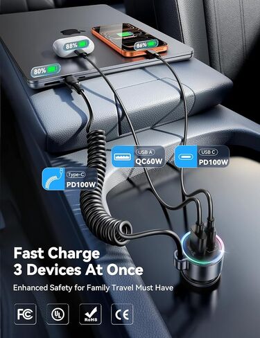FLYLEAD 200W Car Charger USB C Fast Charge, [GaN] PD100W Fast Car Charger | Cigarette Lighter Phone Charger Adapter for iPhone 17/16/15 Pro Max, MacBook Pro Air Laptop, Samsung S26/S25, Pixel, iPad Pro in Saudi Arabia