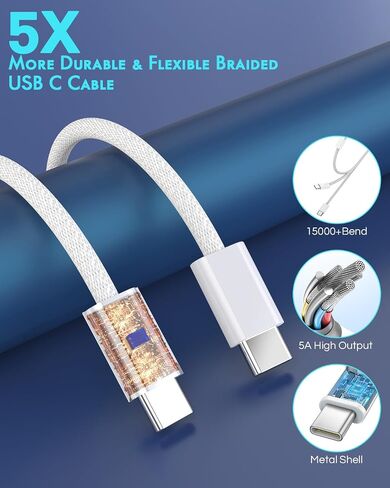 iPhone 17 Car Charger,2Pack Dual Port USB C Fast Car Charger Type C Rapid Charging Adapter with 2Pack USB C to C Nylon Braid Cable Woven Cord Fast Charging for iPhone 17/17 Pro/16/16 Pro Max/iPad in Kuwait