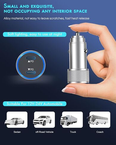 iPhone 17 Car Charger,2Pack Dual Port USB C Fast Car Charger Type C Rapid Charging Adapter with 2Pack USB C to C Nylon Braid Cable Woven Cord Fast Charging for iPhone 17/17 Pro/16/16 Pro Max/iPad in Kuwait