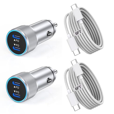 iPhone 17 Car Charger,2Pack Dual Port USB C Fast Car Charger Type C Rapid Charging Adapter with 2Pack USB C to C Nylon Braid Cable Woven Cord Fast Charging for iPhone 17/17 Pro/16/16 Pro Max/iPad in Saudi Arabia