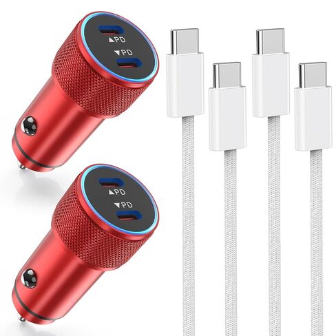 iPhone 17 Car Charger,2Pack Dual Port USB C Fast Car Charger Type C Rapid Charging Adapter with 2Pack USB C to C Nylon Braid Cable Woven Cord Fast Charging for iPhone 17/17 Pro/16/16 Pro Max/iPad in Kuwait
