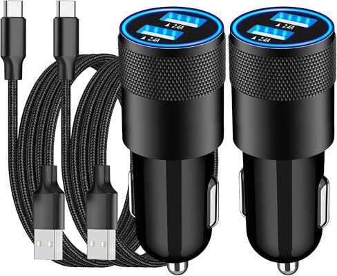 شاحن سيارة iPhone 17 معتمد من Apple MFi مع 2 كابل مضفر من النوع C | Braveridge 2Pack 4.8A سريع USB C شاحن سيارة ولاعة السجائر شاحن هاتف السيارة آيفون 17/17 برو/16/15/جالاكسي S26/بكسل in Kuwait