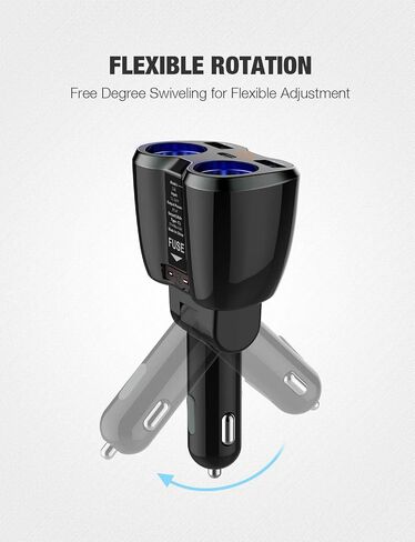 USB C Car Charger, 2 Sockets Cigarette Lighter Splitter 12/24V 80W Dual USB Type-C Ports Separate Switch LED Voltage Display Built-in Replaceable 10A Fuse Compatible Mobile Phone GPS Dash Cam in Kuwait
