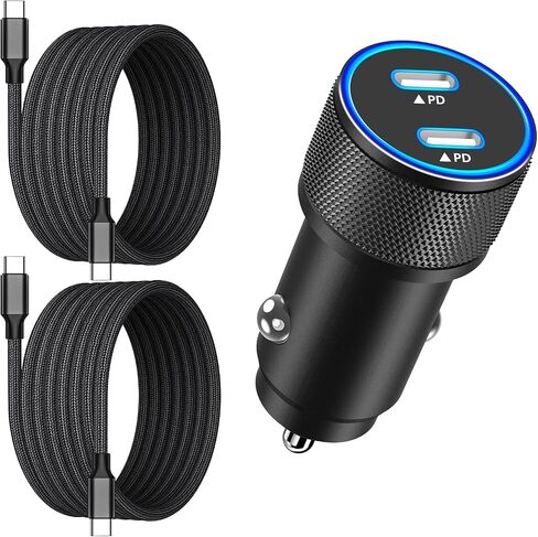 Apple MFi Certified iPhone 17 Car Charger Fast Charging USB C Car Charger | Linocell 90W Car Phone Charger Cigarette Lighter + 2Pack Type C Braided Cable for iPhone 17/17 Pro/16/15/Galaxy S26/S25/Pixel in Saudi Arabia
