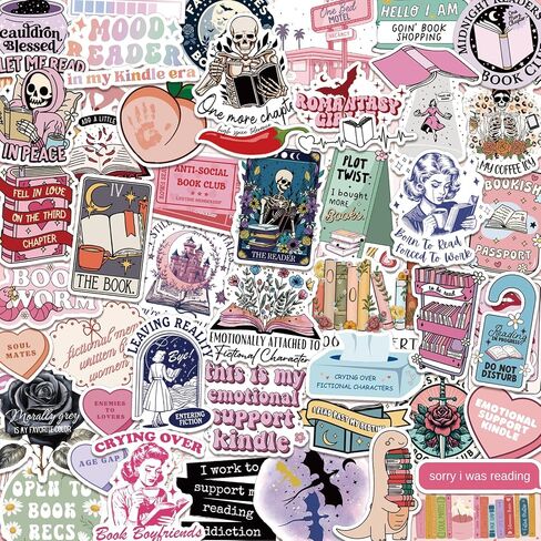 150 PCS Romance Book Stickers for Kindle, Holographic Bookish Sticker Pack Reading Glitter Vinyl Decals for Laptop Ebook Readers Water Bottles Journal Scrapbook Waterproof in Saudi Arabia