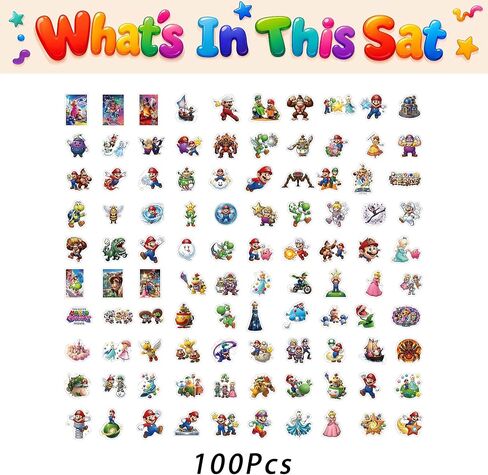 100Pcs Mario Galaxy Stickers Set, Cute Waterproof Sticker, DIY Decoration of Items Like Notebooks, Phone, Water Bottles and Helmets, Great Party Favors for Movie Fans in Saudi Arabia