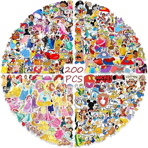 200Pcs Kids Stickers Pack Princess Stickers Cute Cartoon Characters Deals Movie Decal Childrens Decorative Sticker for Kids Teens Adults Waterproof Sticker for Water Bottle Laptop Luggage in Saudi Arabia