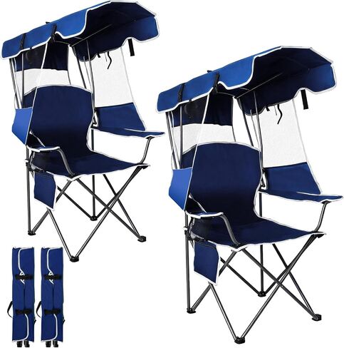 Folding Canopy Beach Camping Chairs for Adult 2 Pack, Portable Outdoor Chairs with Sunshade,Cup Holder & Side Pocket for Camping, Fishing, Beach, Backyard, Green in Saudi Arabia