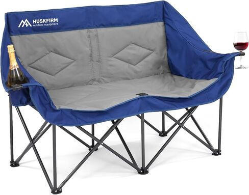Oversized Double Camping Chairs for Adults, 2 Person Camping Chair, Black | Heavy Duty Outdoor Camping Couch with Cup Holders, Portable Folding Chair for Outside Lawn in Saudi Arabia