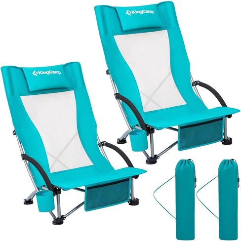 KingCamp Low Beach Chairs 2 Pack, Folding Portable Chair for Adults lightweight Extra Wide Ergonomic High Back Seat 300lbs Heavy Duty Oversized Gear with Carry Bag for Outdoor Lawn Camping Picnic in Saudi Arabia