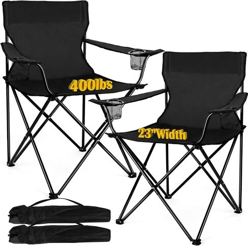 Joyfair Camping Chairs for Lawn & Beach, Large for Adults, Black | 2 Pack Heavy Duty Steel Folding Chair for Outside, 600D Oxford Fabric, Carry Bag & Cup Holder, X-shape Supports, Portable in Saudi Arabia