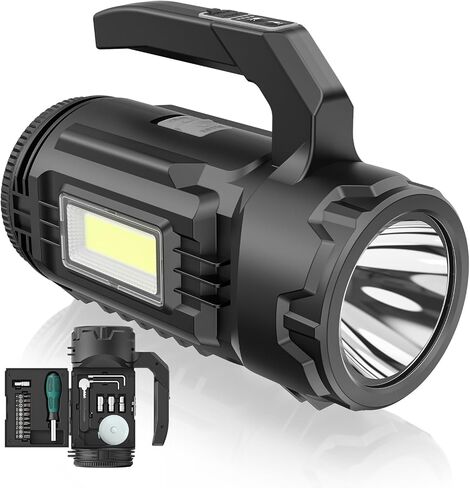 Rechargeable Flashlight, Multi-Tool Camping Lantern with 983LM | 9000 mAh Portable LED Camping Spotlight for Camping Emergency, Outdoor Hiking, Gray/Black in Saudi Arabia