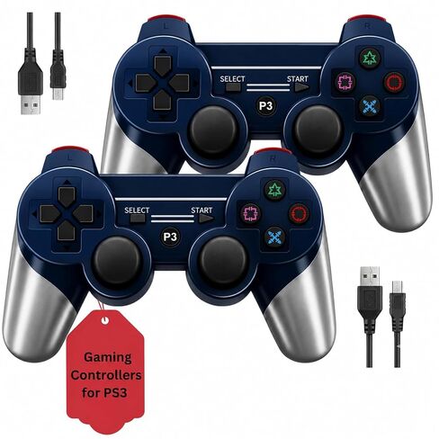 Hopevry 2 Pack PS3 Wireless Controller for Sony PlayStation 3 | Double Shock 3, Bluetooth, Rechargeable, Remote for PS3 | Including 2 USB Cables in Kuwait