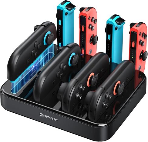 NEWDERY Controller Charger for Nintendo Switch 1/2 Joy Con, Charging Dock | 8 in 1 Fast Charging Station | Magnetic Snap | USB C Cable | LED Indicators | Organizer Stand Accessories | for Joy Con 2/1 in Saudi Arabia