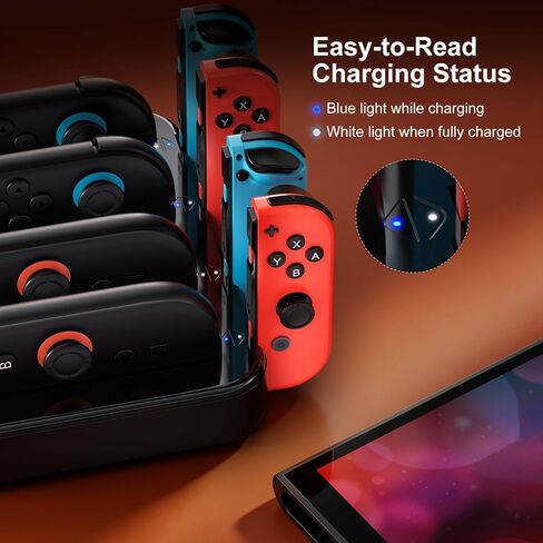 NEWDERY Controller Charger for Nintendo Switch 1/2 Joy Con, Charging Dock | 8 in 1 Fast Charging Station | Magnetic Snap | USB C Cable | LED Indicators | Organizer Stand Accessories | for Joy Con 2/1 in Saudi Arabia