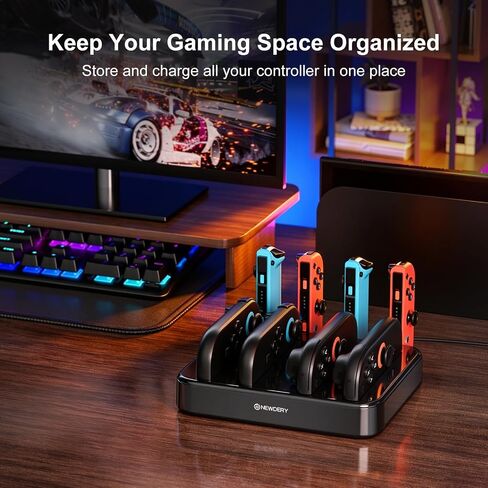 NEWDERY Controller Charger for Nintendo Switch 1/2 Joy Con, Charging Dock | 8 in 1 Fast Charging Station | Magnetic Snap | USB C Cable | LED Indicators | Organizer Stand Accessories | for Joy Con 2/1 in Saudi Arabia