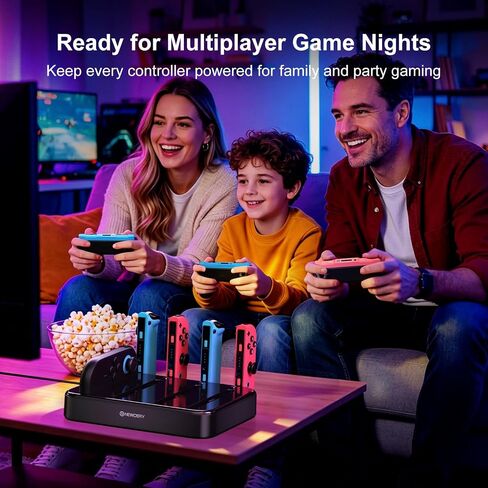 NEWDERY Controller Charger for Nintendo Switch 1/2 Joy Con, Charging Dock | 8 in 1 Fast Charging Station | Magnetic Snap | USB C Cable | LED Indicators | Organizer Stand Accessories | for Joy Con 2/1 in Saudi Arabia
