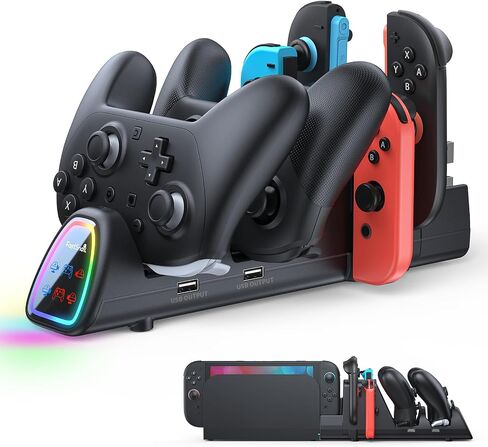 FASTSNAIL Switch Controller Charger for Nintendo Switch/OLED for JoyCons | 9-in-1 Fast Charging Dock Station Stand for Switch Pro Controllers & Joypad Accessories, 2 USB 2.0 Ports, 2 Wrist Strap Slots in Saudi Arabia