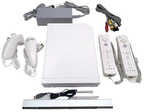 Wii Nintendo Console Bundle – White RVL-001 System Compatible with GameCube Games – Includes 2 Up to Date Remote Controllers, 2 Nunchucks, Sensor Bar, AV Cable, AC Adapter – Ready to Play in Kuwait