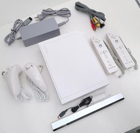 Wii Nintendo Console Bundle – White RVL-001 System Compatible with GameCube Games – Includes 2 Up to Date Remote Controllers, 2 Nunchucks, Sensor Bar, AV Cable, AC Adapter – Ready to Play in Kuwait