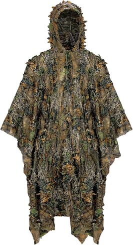 Ginsco 3D Leafy Camo Poncho Camoflage Woodland Cape Lightweight Ghillie Suit for Men, Ghillie Hood for Turkey Hunting Bird Watching Military Training Outdoor Airsoft Wildlife Photography Halloween in Saudi Arabia