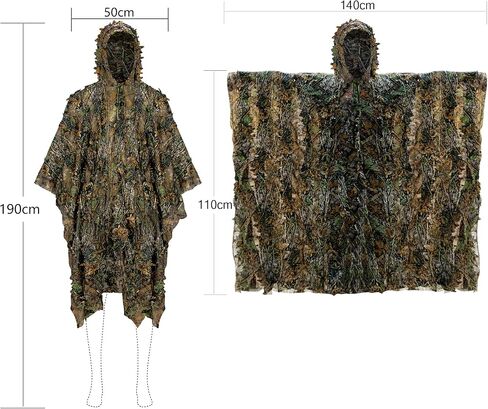 Ginsco 3D Leafy Camo Poncho Camoflage Woodland Cape Lightweight Ghillie Suit for Men, Ghillie Hood for Turkey Hunting Bird Watching Military Training Outdoor Airsoft Wildlife Photography Halloween in Saudi Arabia