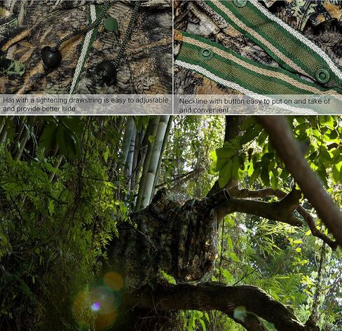 Ginsco 3D Leafy Camo Poncho Camoflage Woodland Cape Lightweight Ghillie Suit for Men, Ghillie Hood for Turkey Hunting Bird Watching Military Training Outdoor Airsoft Wildlife Photography Halloween in Saudi Arabia