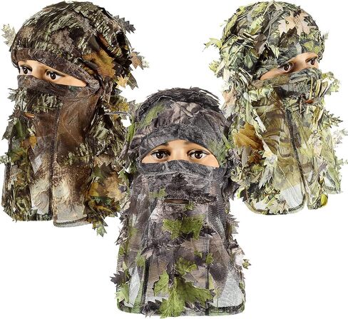 Sintege 3 قطع 3D Camo تركيا قناع وجه للصيد، قبعة مموهة مورقة، غطاء وجه Ghillie غطاء كامل ثلاثي الأبعاد، أغطية رأس مموهة، إكسسوارات معدات الصيد التركية in Kuwait