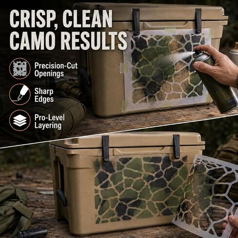 15 Pcs Camo Stencils for Spray Painting, 13.8 x 9.8 Inch | Reusable PET tactical templates with digital, honeycomb and reed grass patterns for airsoft, duck boats and outdoor gear in Saudi Arabia