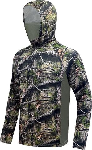 Palmyth Hunting Hoodie with Mask for Men Sun Protection Camo Fishing Shirts | UPF 50+, Mask Neck Gaiter, Quick Dry, 2 Zipper Pockets, Side Mesh Vent, Thumb Loops, Moisture Wicking, Stretchy, Breathable in Saudi Arabia