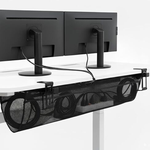 VIVO No Drill Clamp-on 36 inch Mesh Net Under Desk Cable Management Wire Organizer, Adjustable Home Office Standing Desk Cord Storage Sleeve, Black, DESK-AC36MH in Saudi Arabia