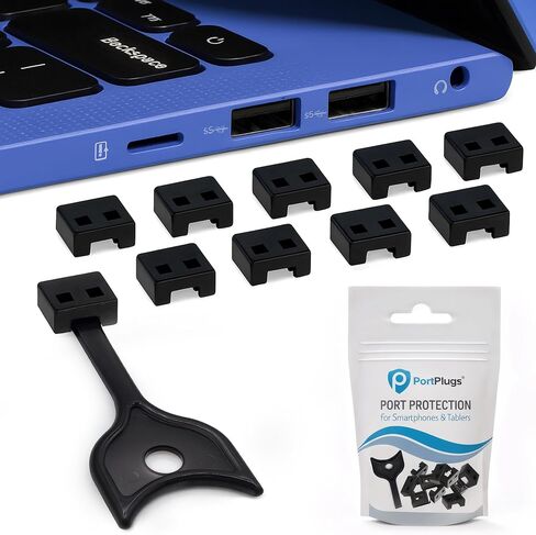 USB A Port Blockers 10 Pack, Security Locks with Removal Key, Black | Keyed USB port security, helps deter unauthorized access and data connections, removable reusable design in Kuwait