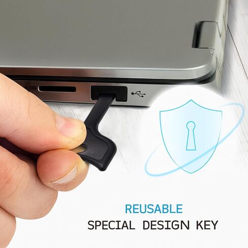 USB A Port Blockers 10 Pack, Security Locks with Removal Key, Black | Keyed USB port security, helps deter unauthorized access and data connections, removable reusable design in Kuwait