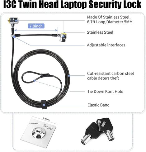 Laptop Lock, Combination Security Lock Cable with Keys and Anchor Plate, Anti Theft Lock for Business Electronics, Monitors, Tablets, Smart Phones (2 Laptop Locks Head) in Saudi Arabia