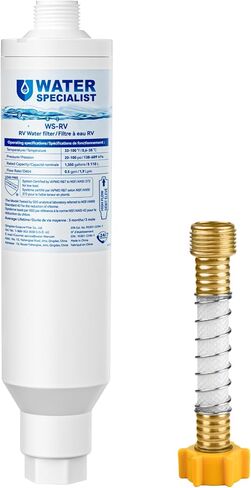 Waterspecialist RV Inline Water Filter, Garden Hose & Camper Water Filter | NSF/ANSI Certified, Reduces Chlorine, Odor, Bad Taste and Sediment in Drinking Water, with Flexible Hose Protector in Saudi Arabia