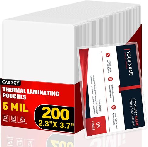 CAREGY 200 Count Thermal Laminating Pouches,5Mil,Hold 2 x 3.5 inch | Business Card Laminate Pouches for Laminator, Clear Lamination Paper Protection 2.3 x 3.7 inch, Round Corner, Home & Office in Saudi Arabia