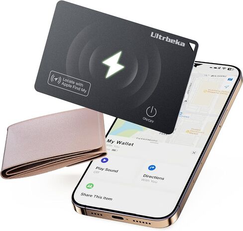 Ultrbeka Wallet Tracker Slim Card Tracker, 0.094in Rechargeable Bluetooth Tracker for Wallets, Passport, Work with Apple Find My, Card Locator- iOS Only [Apple MFi Certified] - 2pcs in 1 in Kuwait