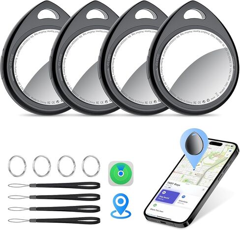 Air Tracker Tags-4 Pack Work with Apple Find My (iOS Only) 100dB Sound | 5.3 Smart Bluetooth Tracker, Smart Tag with Keychain/Lanyard, Item Finder for Luggage/Key/Suitcase, Replaceable Battery Black in Saudi Arabia