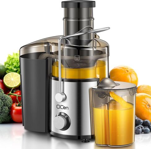 QCen Juicer Machine 500W Centrifugal Juicer with Extra Wide Feed Chute | For Fruits And Vegetables, Stainless Steel, BPA-Free Parts, Easy To Clean, Wide Mouth Chute, Countertop Juice Extractor in Saudi Arabia