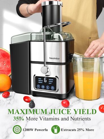 Healnitor 1200W 6-Speed Touch LCD Screen Centrifugal Juicer with 3.2'' Big Wide Chute, Juice Extractor Machines Vegetable and Fruit, Titanium Enhanced Filter, Easy Clean, BPA-Free, Silver in Saudi Arabia