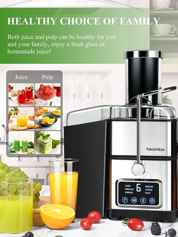 Healnitor 1200W 6-Speed Touch LCD Screen Centrifugal Juicer with 3.2'' Big Wide Chute, Juice Extractor Machines Vegetable and Fruit, Titanium Enhanced Filter, Easy Clean, BPA-Free, Silver in Saudi Arabia