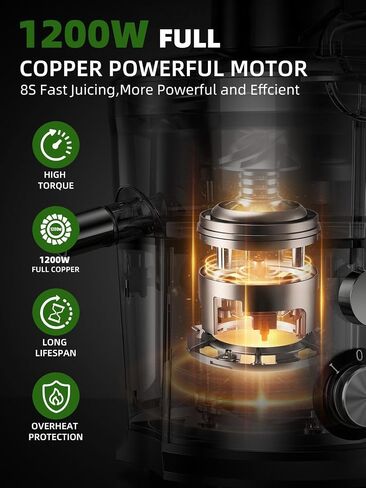 Juicer Machines, 1200W Juicer with 3" Feed Chute for Whole Fruits and Vegs, Dual Speeds Centrifugal Juice Extractor, Heavy Duty Full Copper Motor, 35oz Large Juice Jug, Stainless Steel, Silver in Saudi Arabia