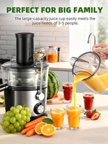 Juicer Machines, 1200W Juicer with 3" Feed Chute for Whole Fruits and Vegs, Dual Speeds Centrifugal Juice Extractor, Heavy Duty Full Copper Motor, 35oz Large Juice Jug, Stainless Steel, Silver in Saudi Arabia