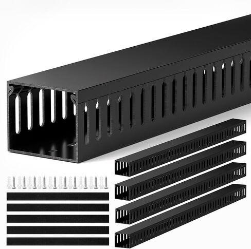 ZhiYo 2"H x 2"W Cable Raceway, 6ft Under Desk Wire Management Channel Black | Slotted Wire Duct, 2 Pack (3 ft Each), Heavy-Duty PVC Cable Management for Server Racks, Network Cables & Electrical Cabinets in Saudi Arabia