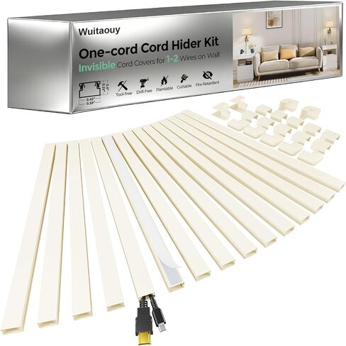 Cord Hider for TV on Wall, White, 212.6in, 15× L14.2in W0.59 H0.4in | Small Cord Covers for 1-2 Wires on Wall, Self-Adhesive Wire Hider, Paintable PVC Cable Hider for Lamp, Camera and TV Wires in Saudi Arabia