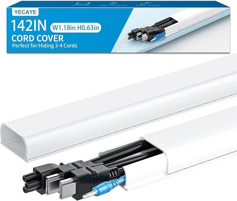 Yecaye 128in Mini Cord Hider، غطاء سلك على الحائط، W0.5in H0.31in، أبيض | أغطية أسلاك صغيرة للأسلاك على الحائط، ومخفي إدارة الكابلات للسلك الفردي، وغطاء الكابل in Kuwait