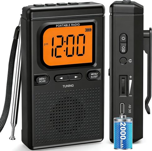 2000mAh Rechargeable Portable AM FM Radio with Bluetooth Speaker | Transistor Pocket Radio with Best Reception Digital Tuning, Flashlight,LCD Screen,Earphone Jack,Sleep Timer and Alarm Clock in Saudi Arabia