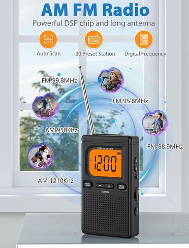 2000mAh Rechargeable Portable AM FM Radio with Bluetooth Speaker | Transistor Pocket Radio with Best Reception Digital Tuning, Flashlight,LCD Screen,Earphone Jack,Sleep Timer and Alarm Clock in Saudi Arabia