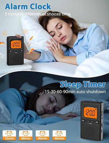 2000mAh Rechargeable Portable AM FM Radio with Bluetooth Speaker | Transistor Pocket Radio with Best Reception Digital Tuning, Flashlight,LCD Screen,Earphone Jack,Sleep Timer and Alarm Clock in Saudi Arabia